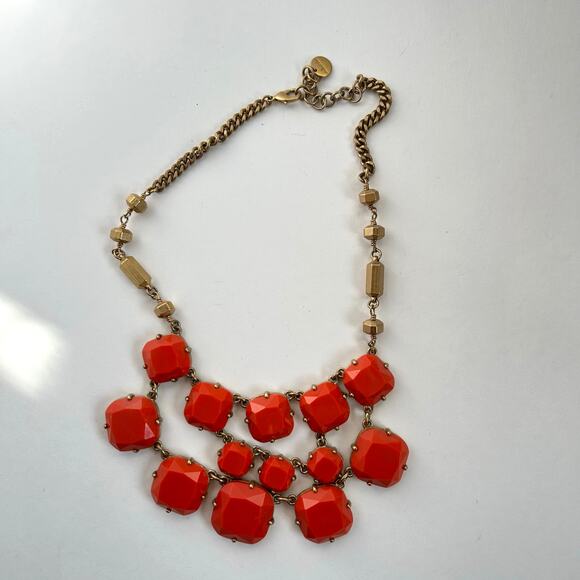 Stella & Dot Burnt Orange Matte Gold Gem Necklace Olivia Bib Statement Piece - Picture 3 of 4